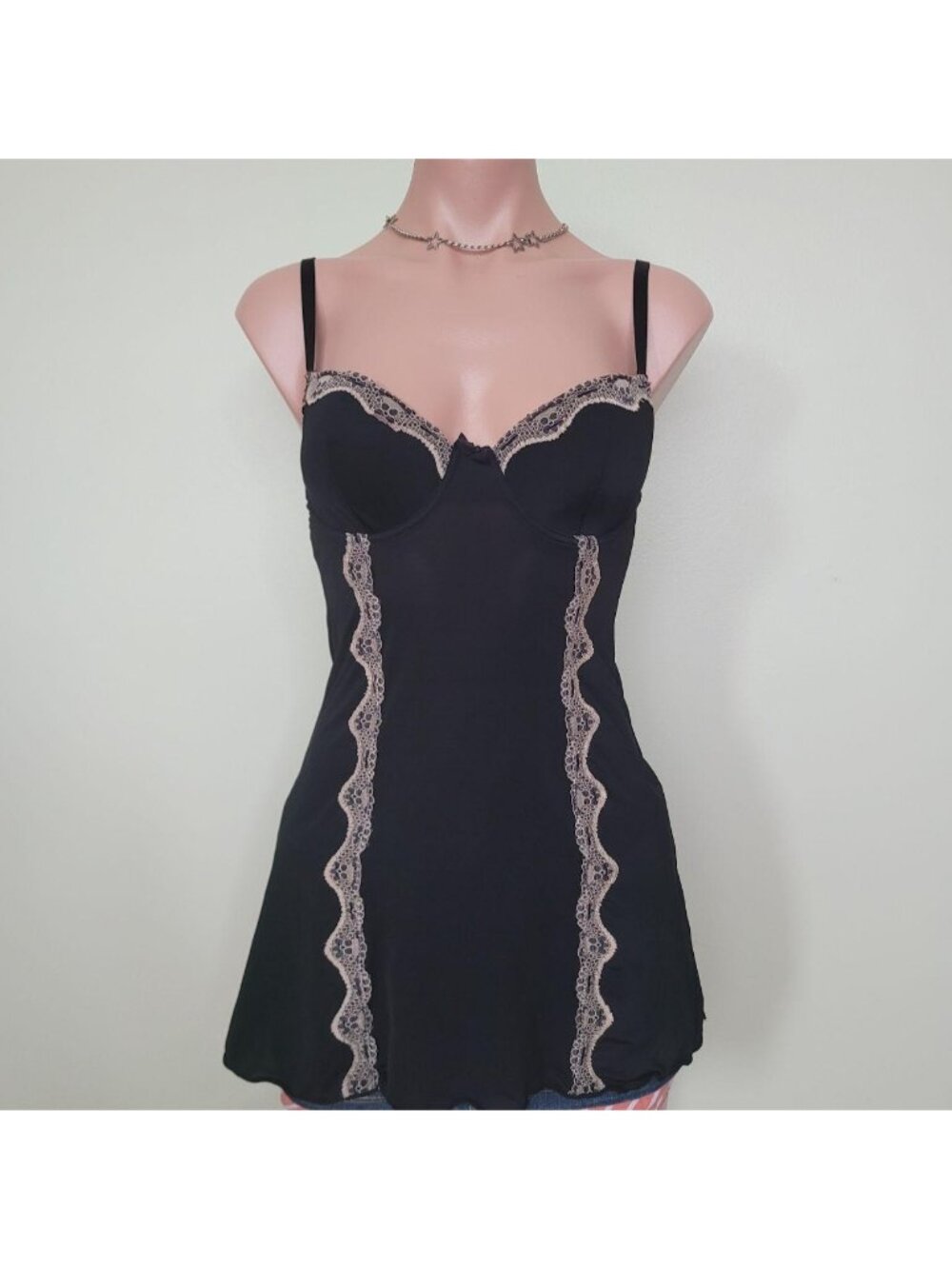 Coquette Lingerie Style Built-in Bra Lace Bow Slip Dress (S)